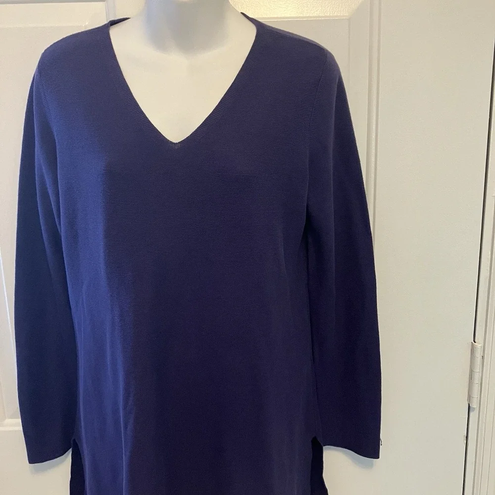 Eileen Fisher Women's XS Purple Lightweight Tunic Sweater Organic‎ Cotton V Neck